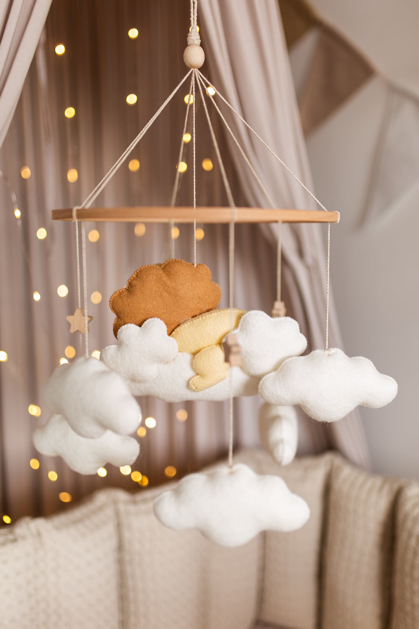 Sleepy Lion Baby Mobile – Safari Nursery Mobile with Clouds