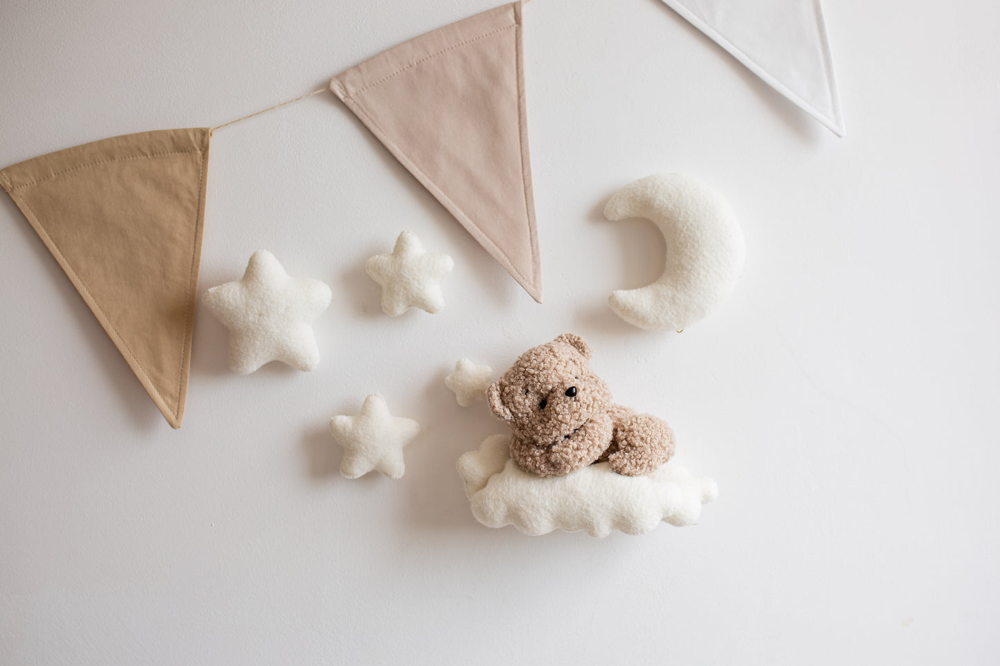 Handmade boucle bear wall decoration for baby nursery with Velcro mounting