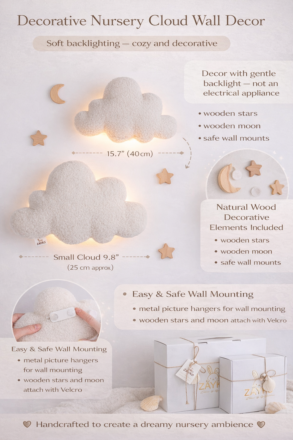 Cloud Wall Light Set Nursery Moon and Stars Wall Decor