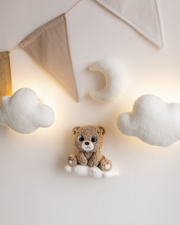 Boucle bear wall light set with LED night lights in nursery decor