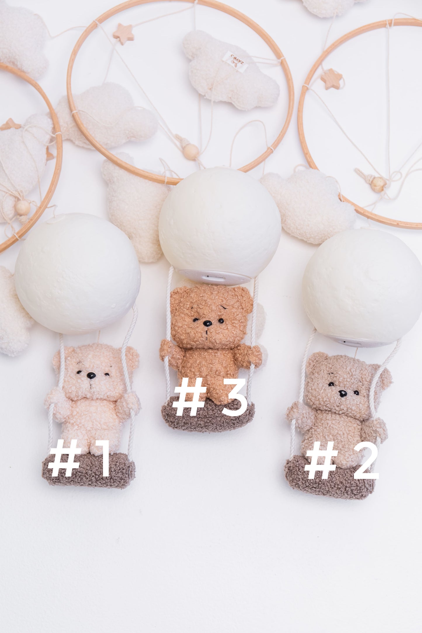 Nursery night light teddy bear on a swing baby crib mobile