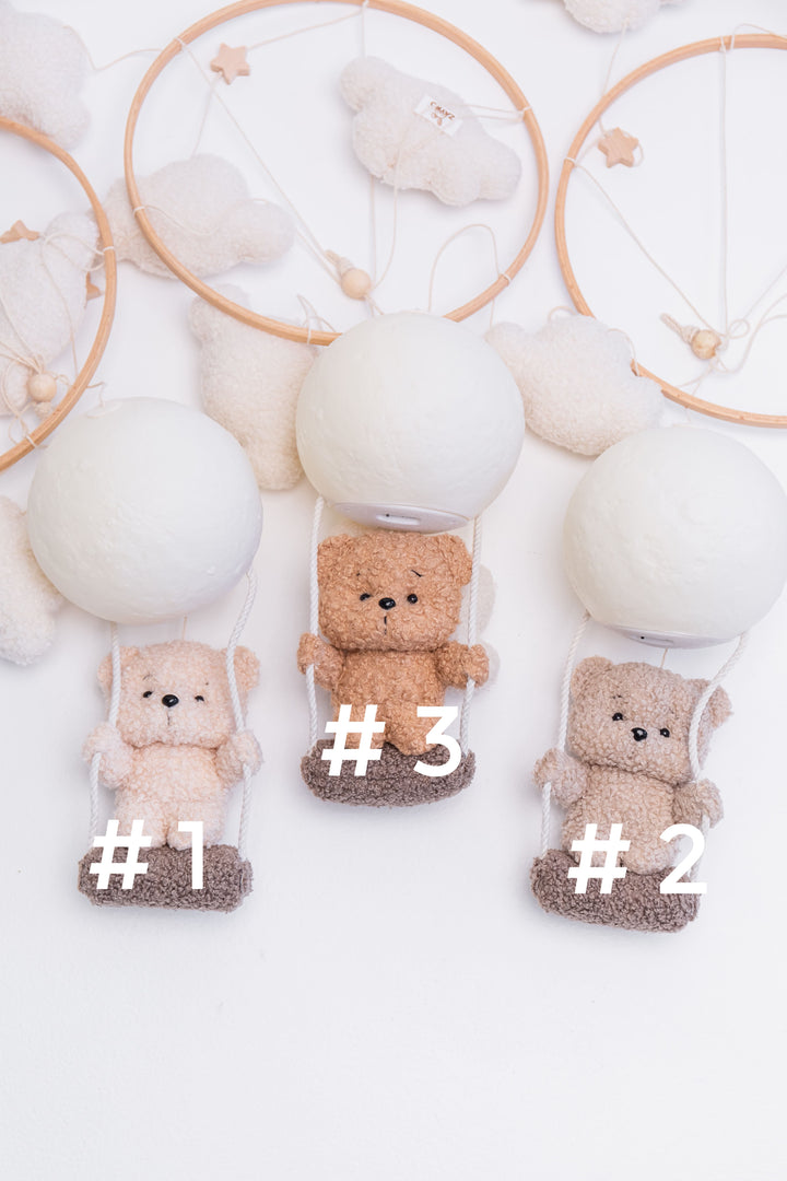 Nursery night light teddy bear on a swing baby crib mobile