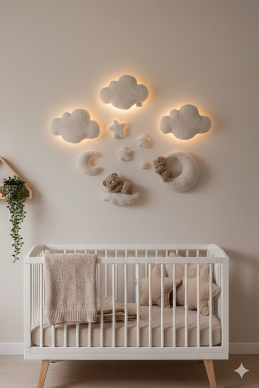 Bouclé Cloud Nursery Wall Lights – 3 Clouds LED Set