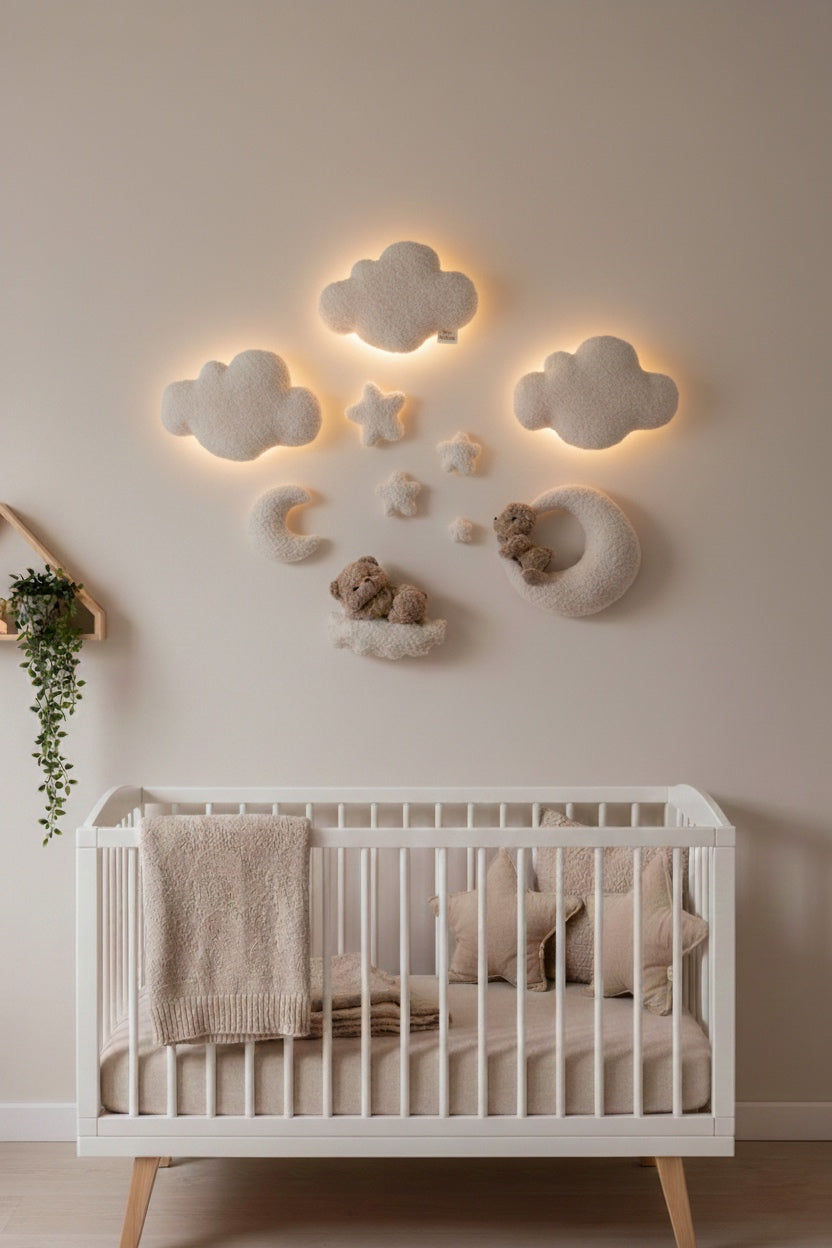Bouclé Cloud Nursery Wall Lights – 3 Clouds LED Set
