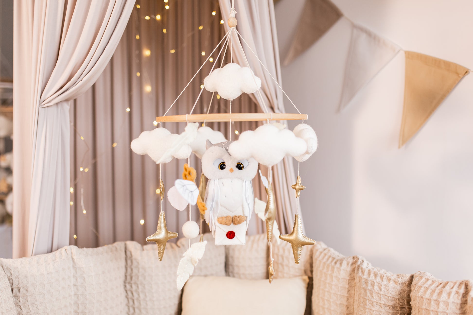 Eco-friendly wizard-themed boucle mobile for magical nursery