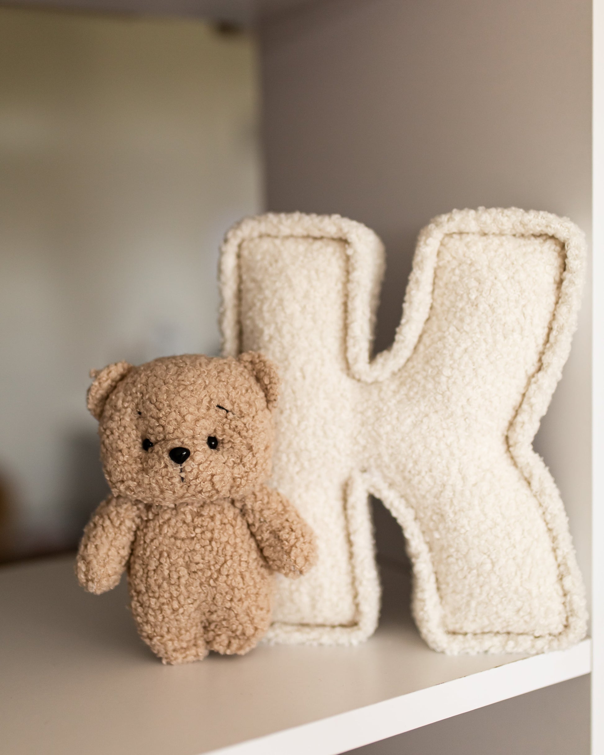 Bouclé letter decor personalized with teddy bear accent for nursery wall