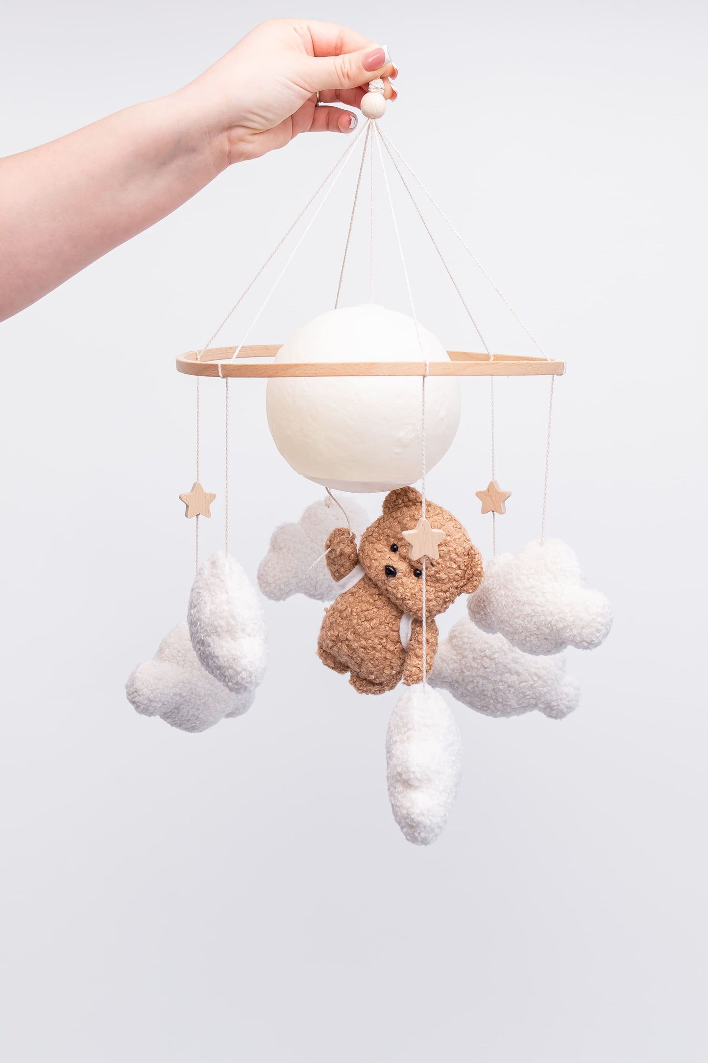 Nursery night light bear on moon baby crib mobile