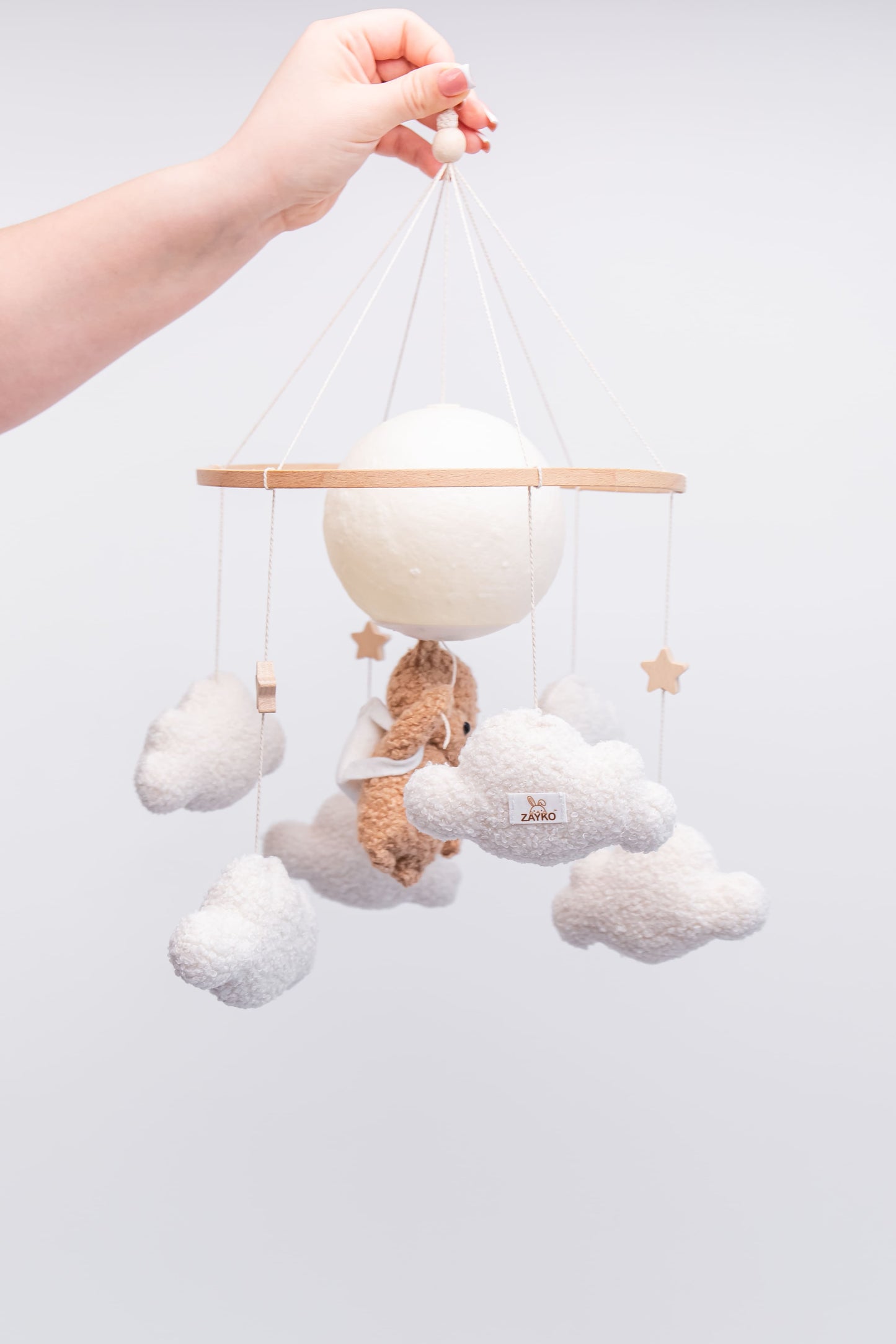 Nursery night light bear on moon baby crib mobile
