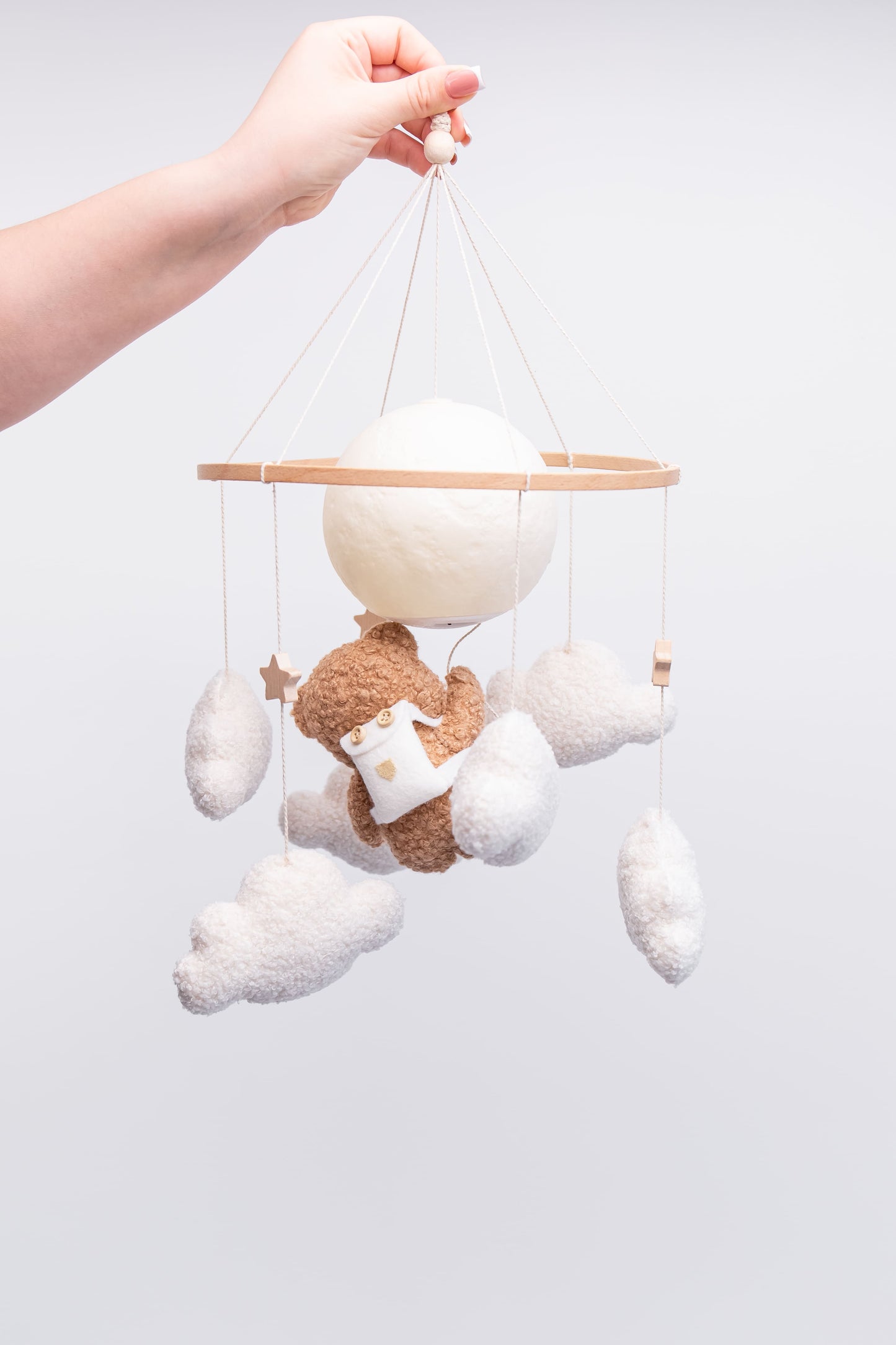 Nursery night light bear on moon baby crib mobile
