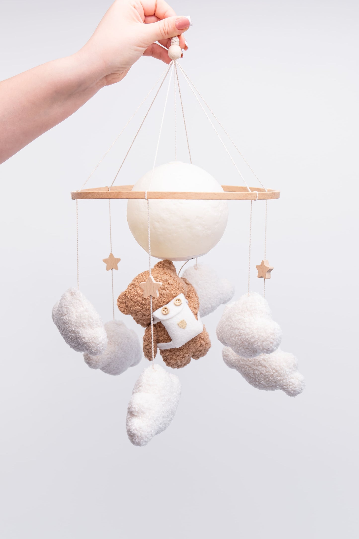 Nursery night light bear on moon baby crib mobile
