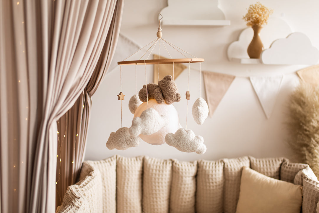 Nursery night light bear on moon baby crib mobile