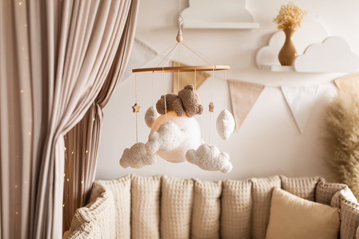 Nursery night light bear on moon baby crib mobile