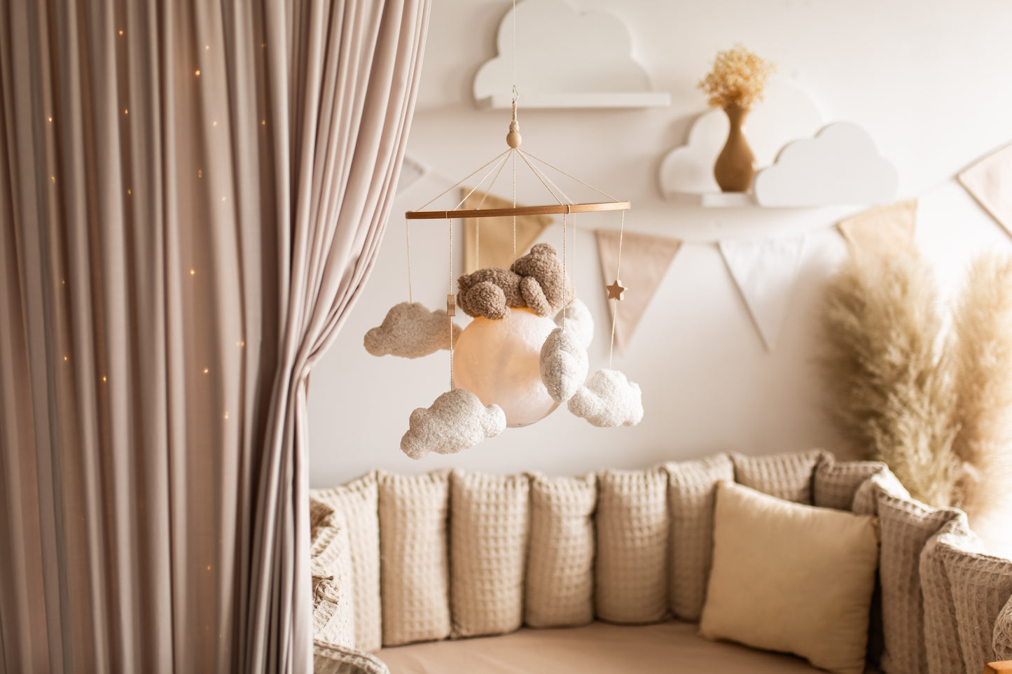 Нічник для дитячої кімнати, ведмедик на місяць, мобільний дитячий ліжечко 