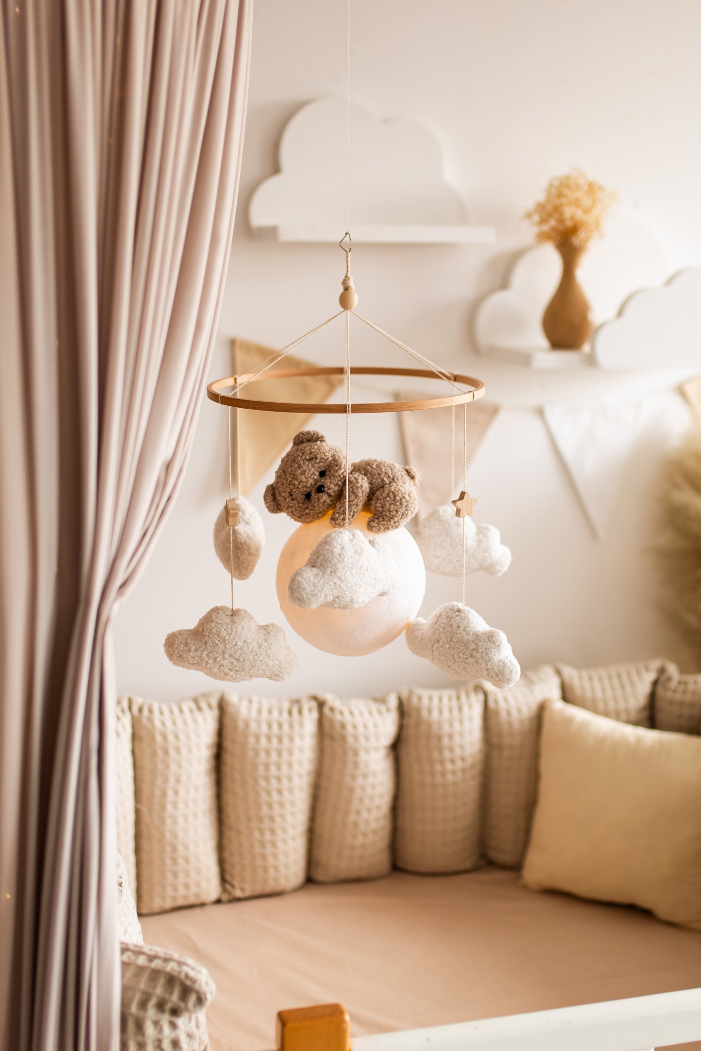 Нічник для дитячої кімнати, ведмедик на місяць, мобільний дитячий ліжечко 