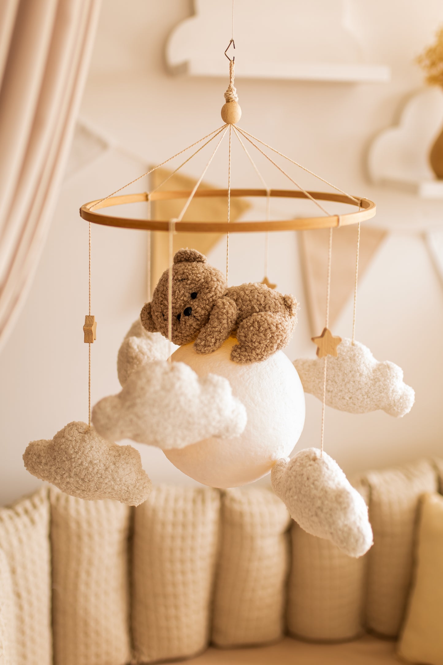 Нічник для дитячої кімнати, ведмедик на місяць, мобільний дитячий ліжечко 