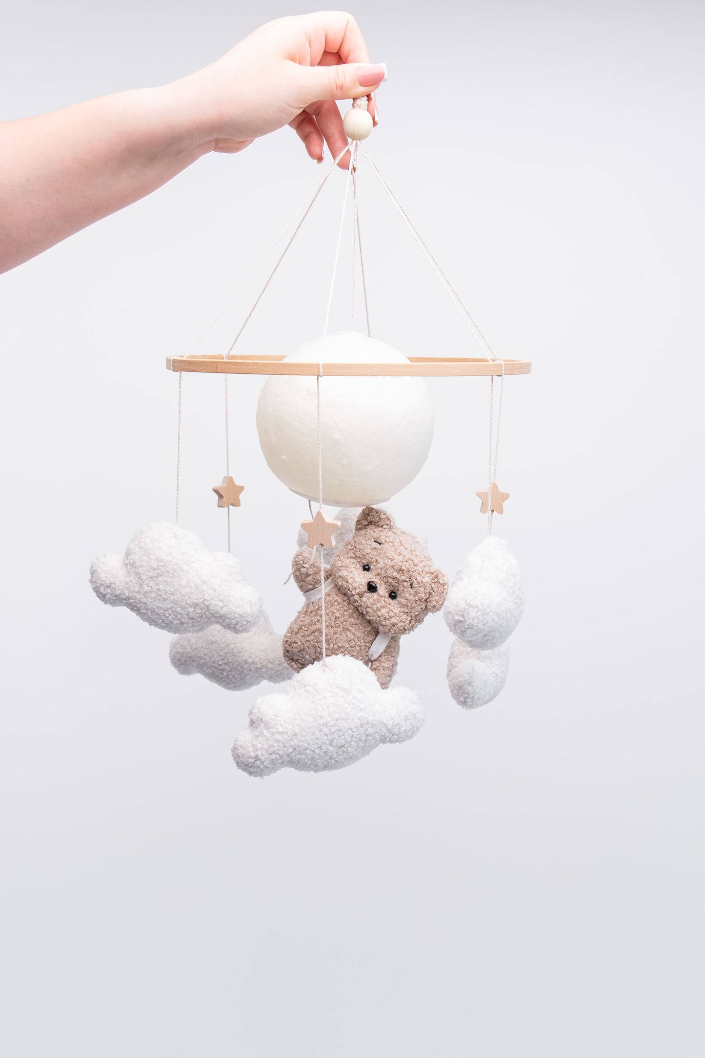 Nursery night light bear on moon baby crib mobile
