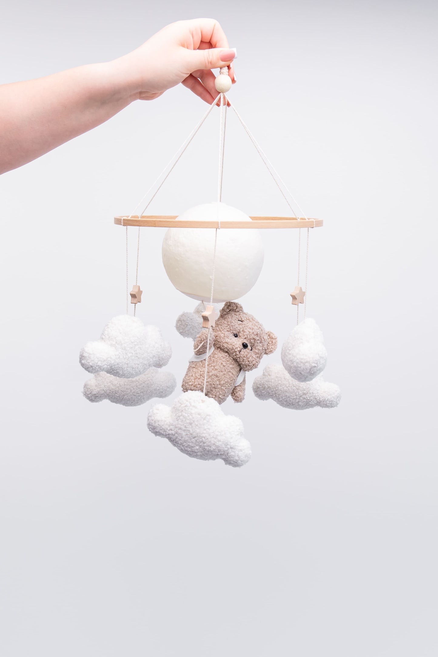 Nursery night light bear on moon baby crib mobile