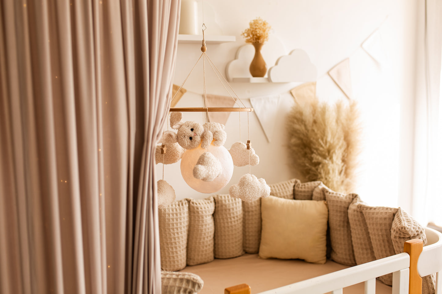 Nursery night light bunny on moon baby crib mobile