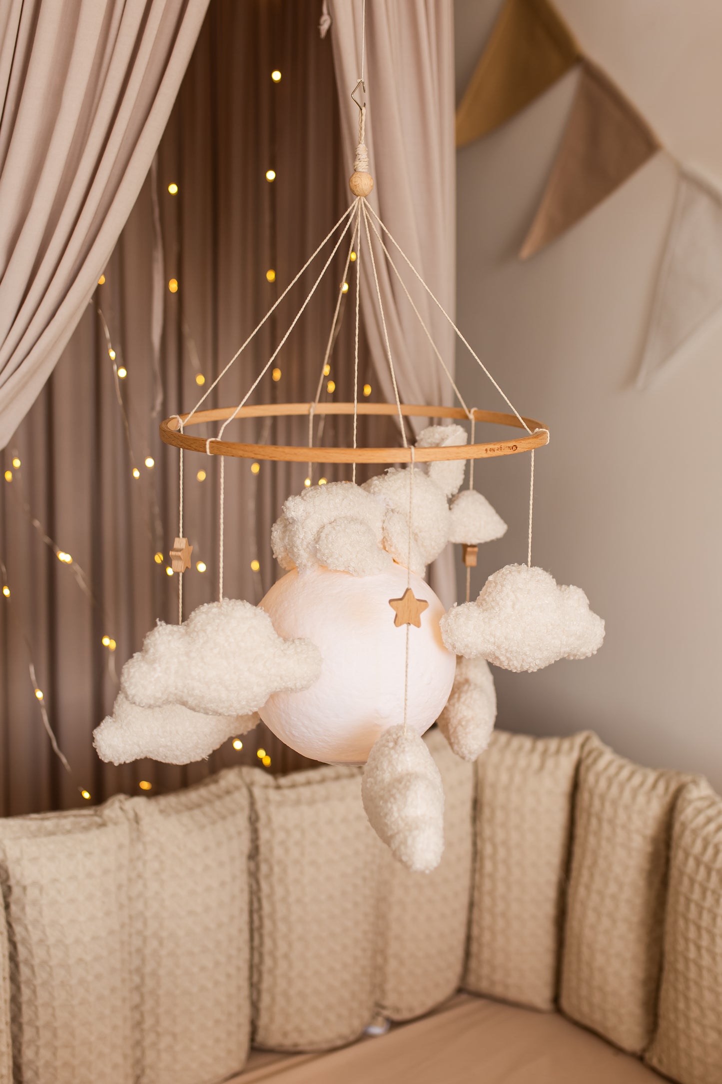 Nursery night light bunny on moon baby crib mobile