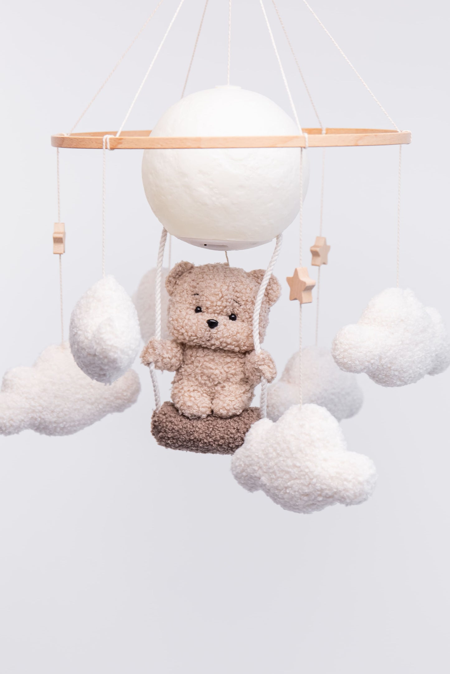 Nursery night light teddy bear on a swing baby crib mobile