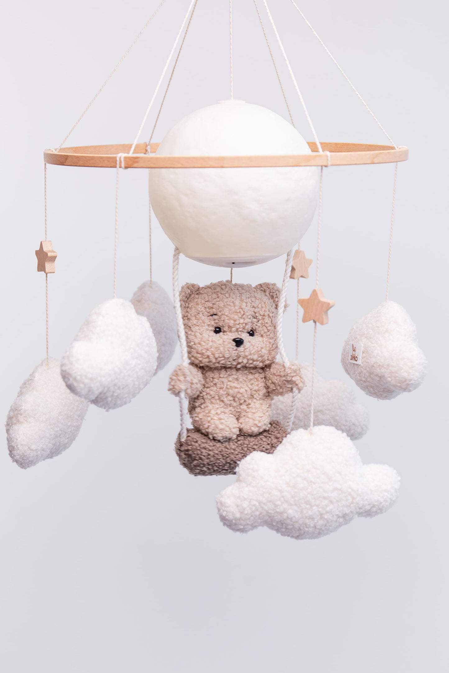 Nursery night light teddy bear on a swing baby crib mobile