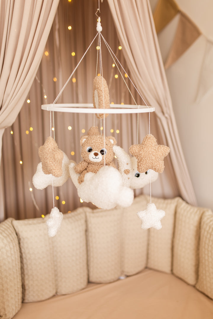 Bear Rainbow Baby Mobiles Boucle Stars Clouds Nursery Decor