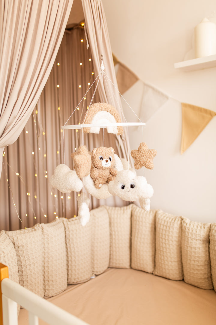 Bear Rainbow Baby Mobiles Boucle Stars Clouds Nursery Decor