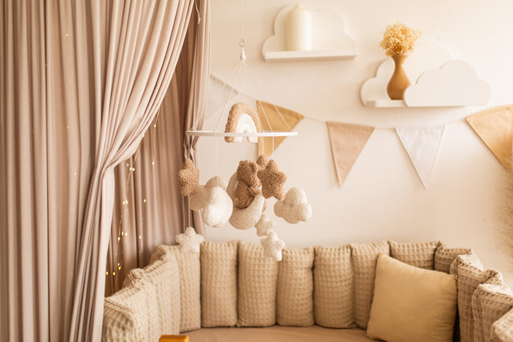 Bear Rainbow Baby Mobiles Boucle Stars Clouds Nursery Decor