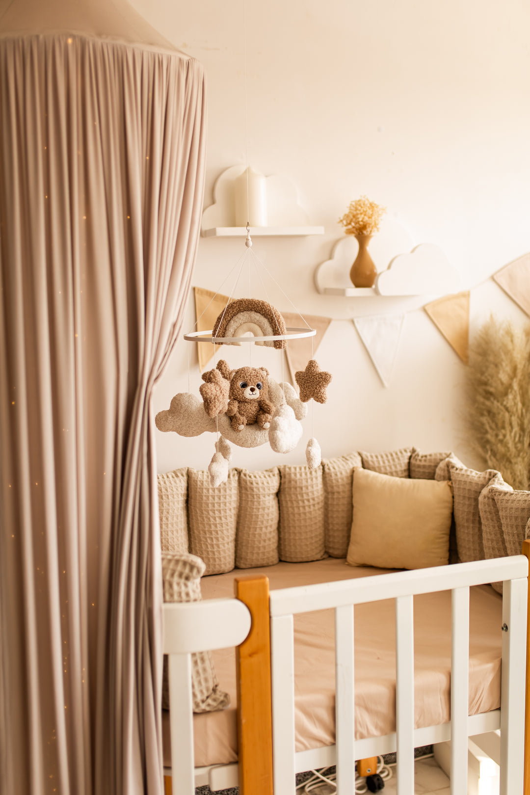 Bear Rainbow Baby Mobiles Boucle Stars Clouds Nursery Decor