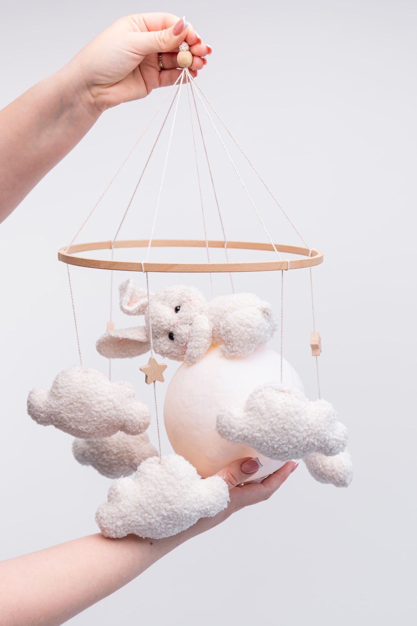 Nursery night light bunny on moon baby crib mobile