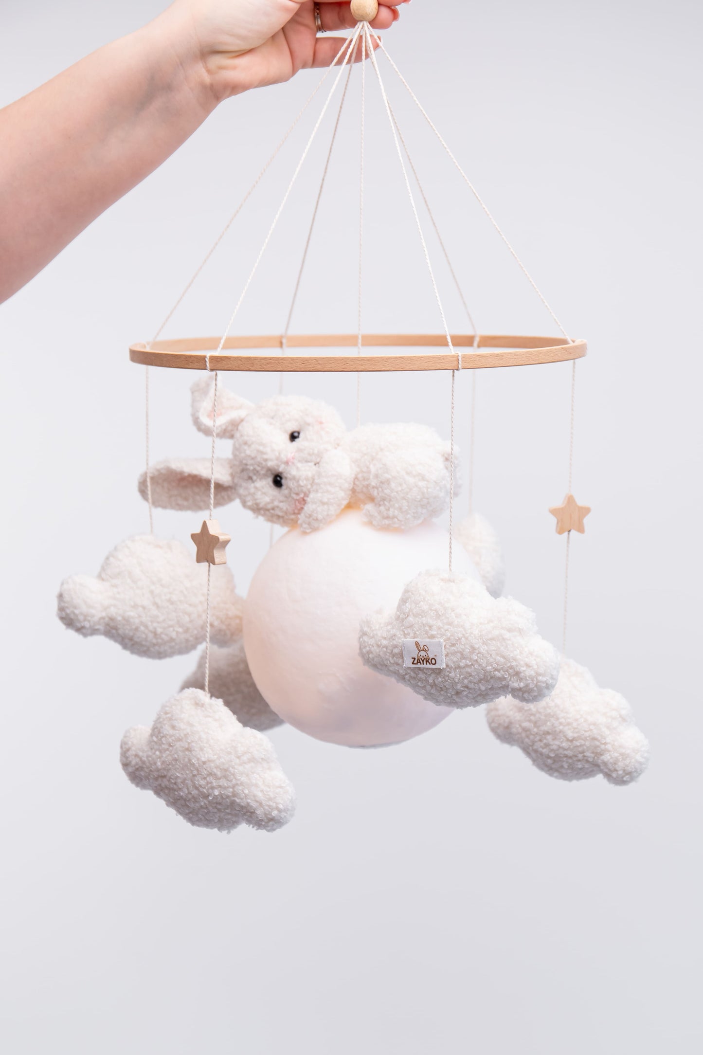 Nursery night light bunny on moon baby crib mobile
