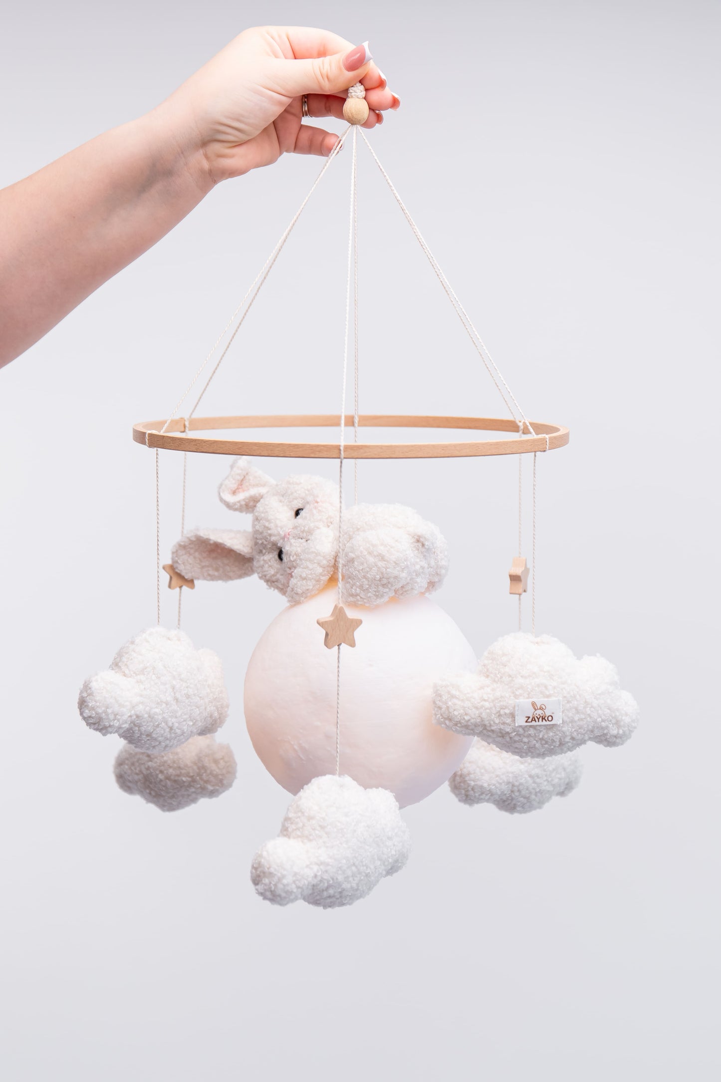 Nursery night light bunny on moon baby crib mobile