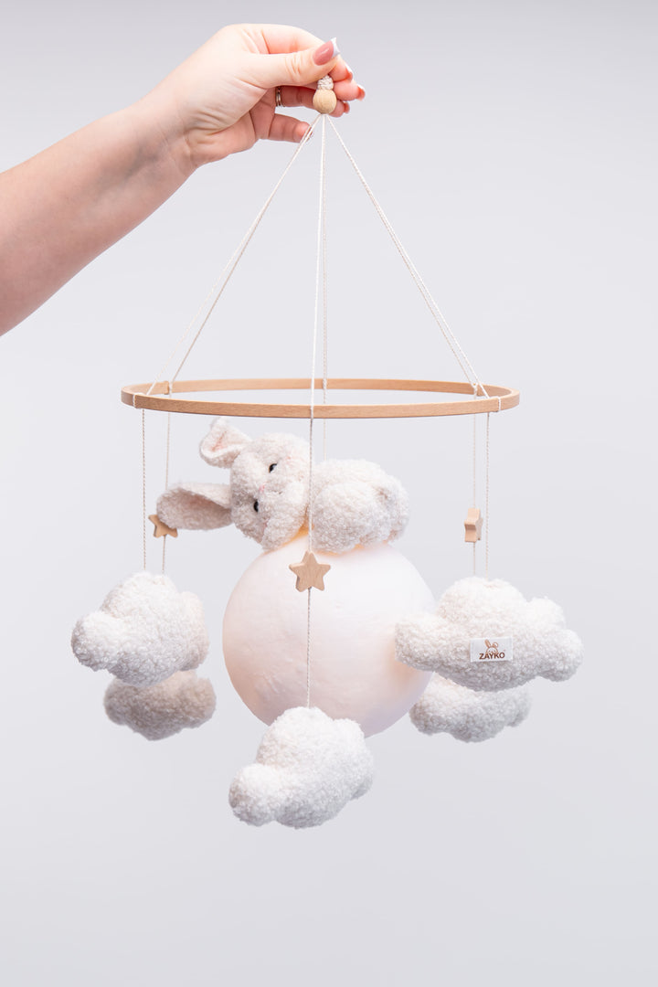 Nursery night light bunny on moon baby crib mobile
