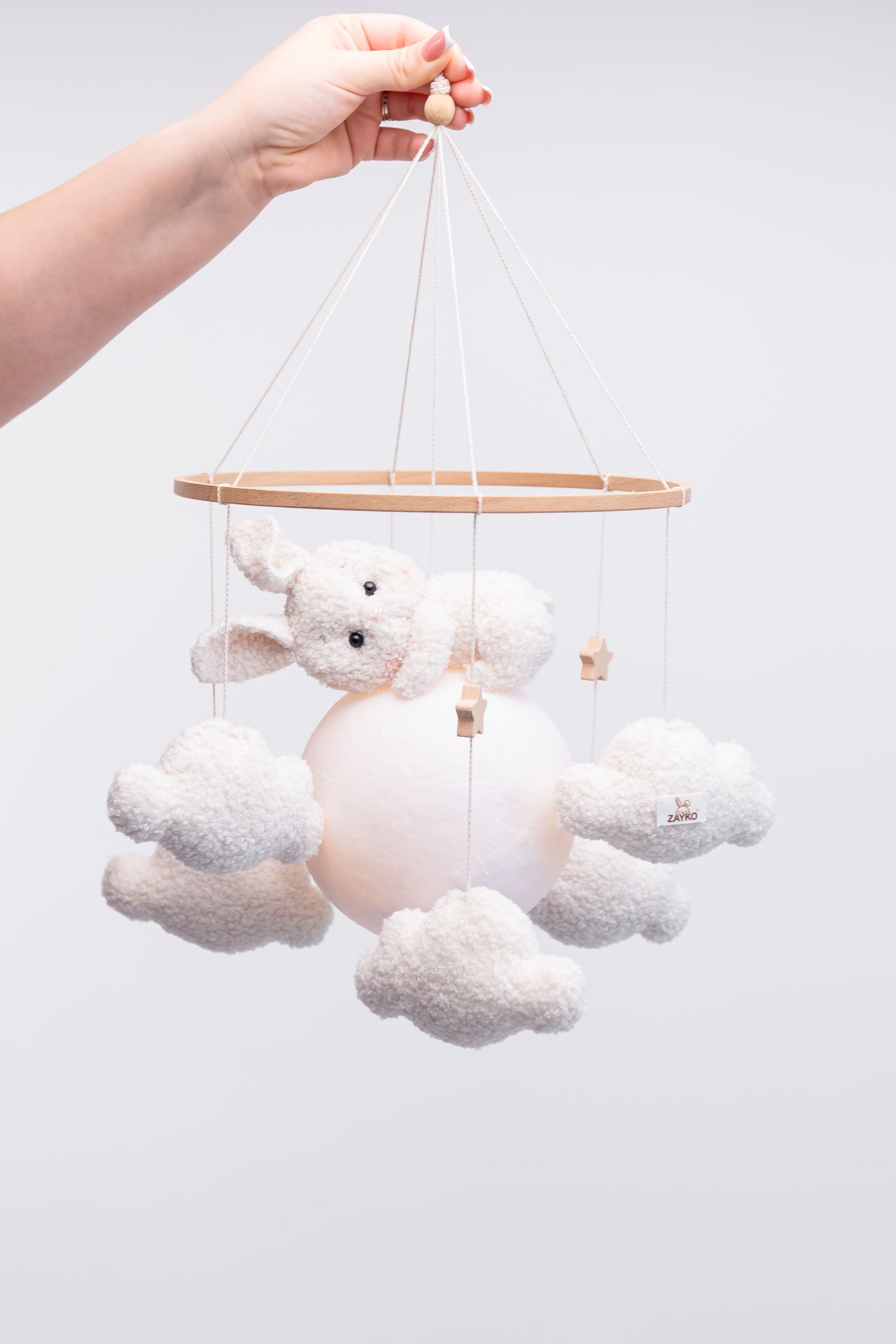 Nursery night light bunny on moon baby crib mobile