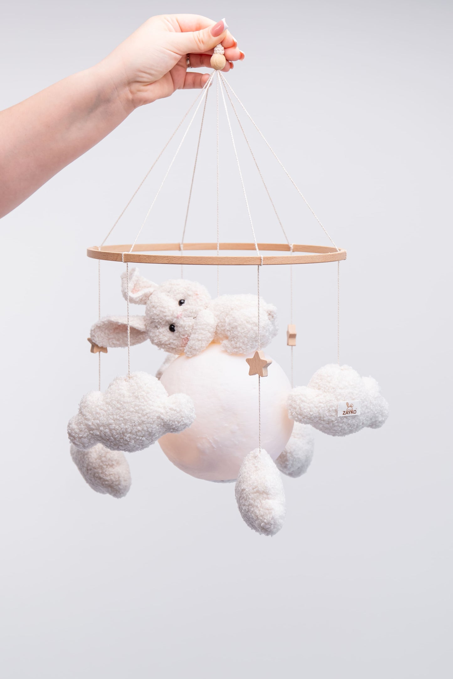 Nursery night light bunny on moon baby crib mobile