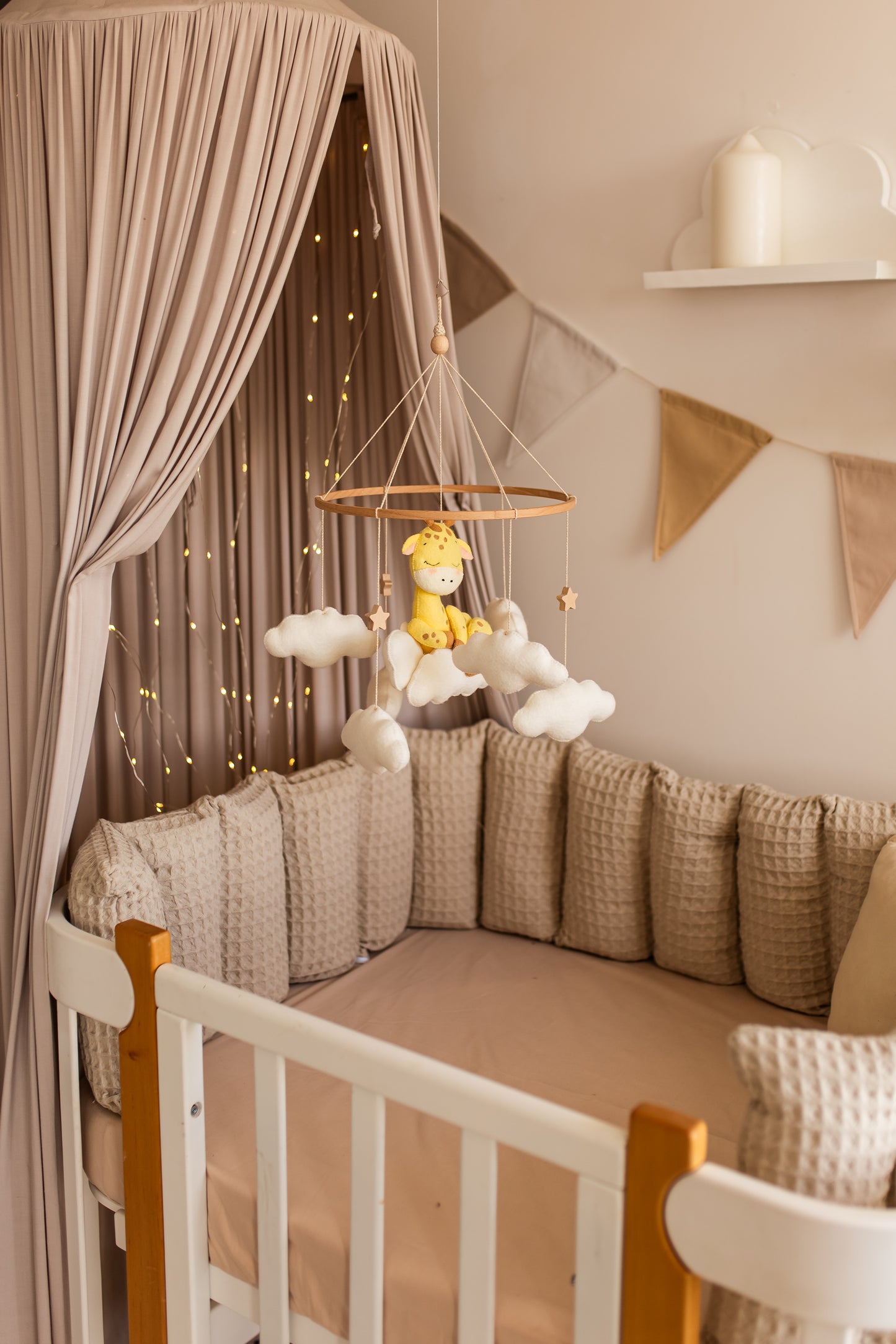 Sleepy Giraffe Baby Mobile – Safari Nursery Mobile with Clouds