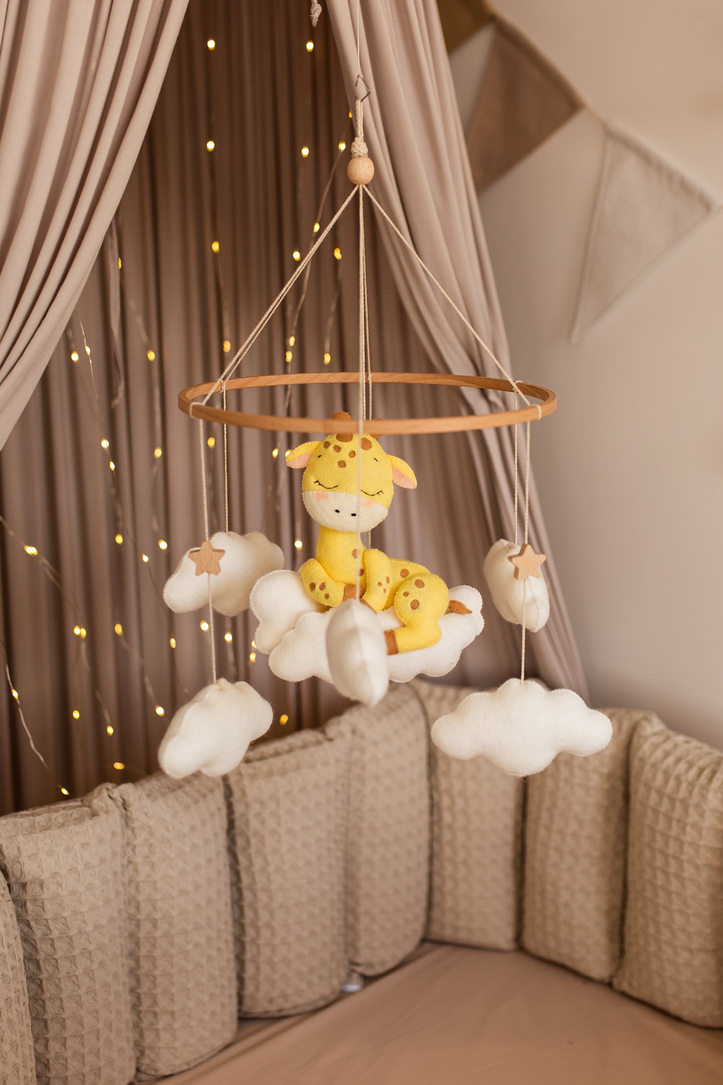 Sleepy Giraffe Baby Mobile – Safari Nursery Mobile with Clouds
