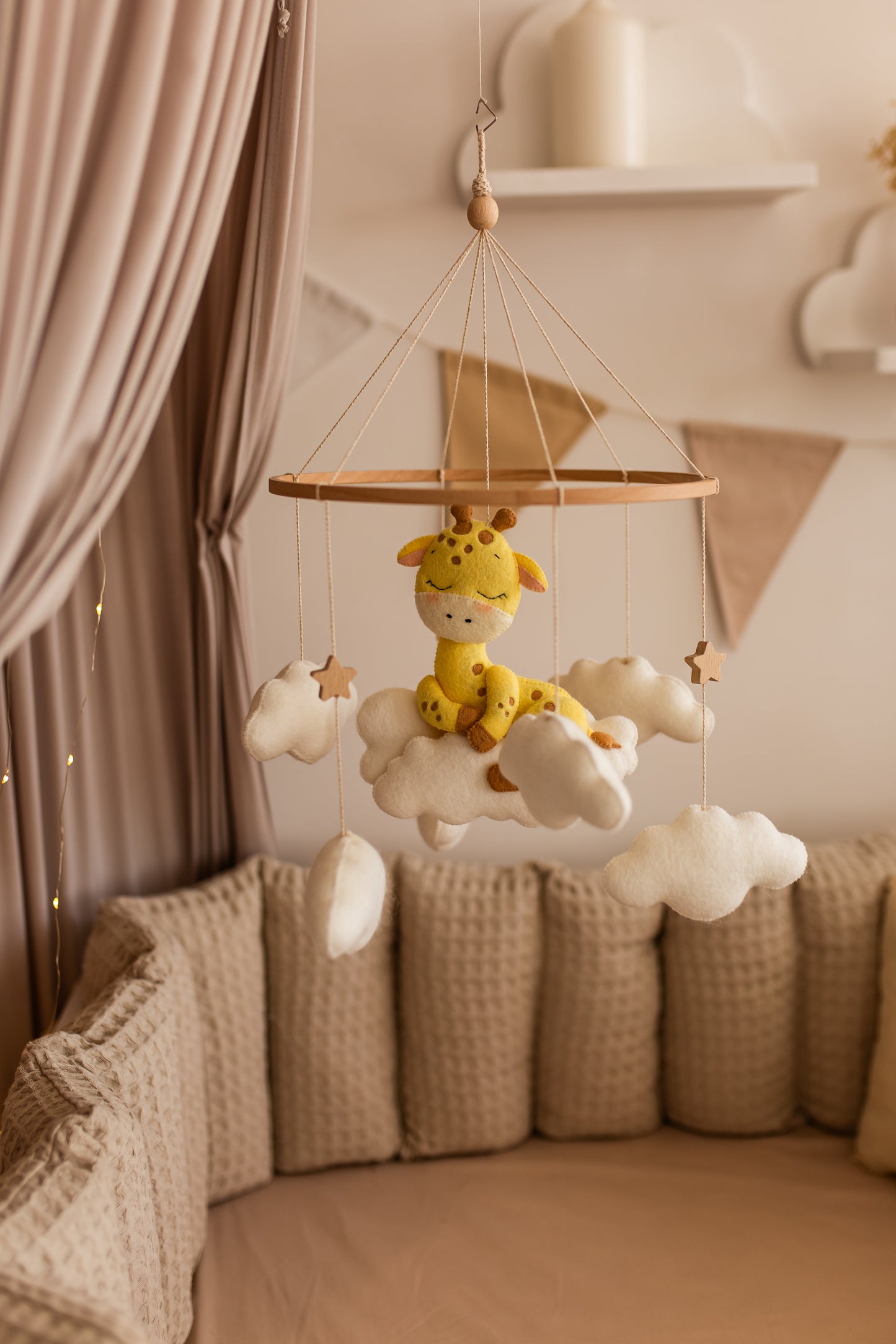 Sleepy Giraffe Baby Mobile – Safari Nursery Mobile with Clouds