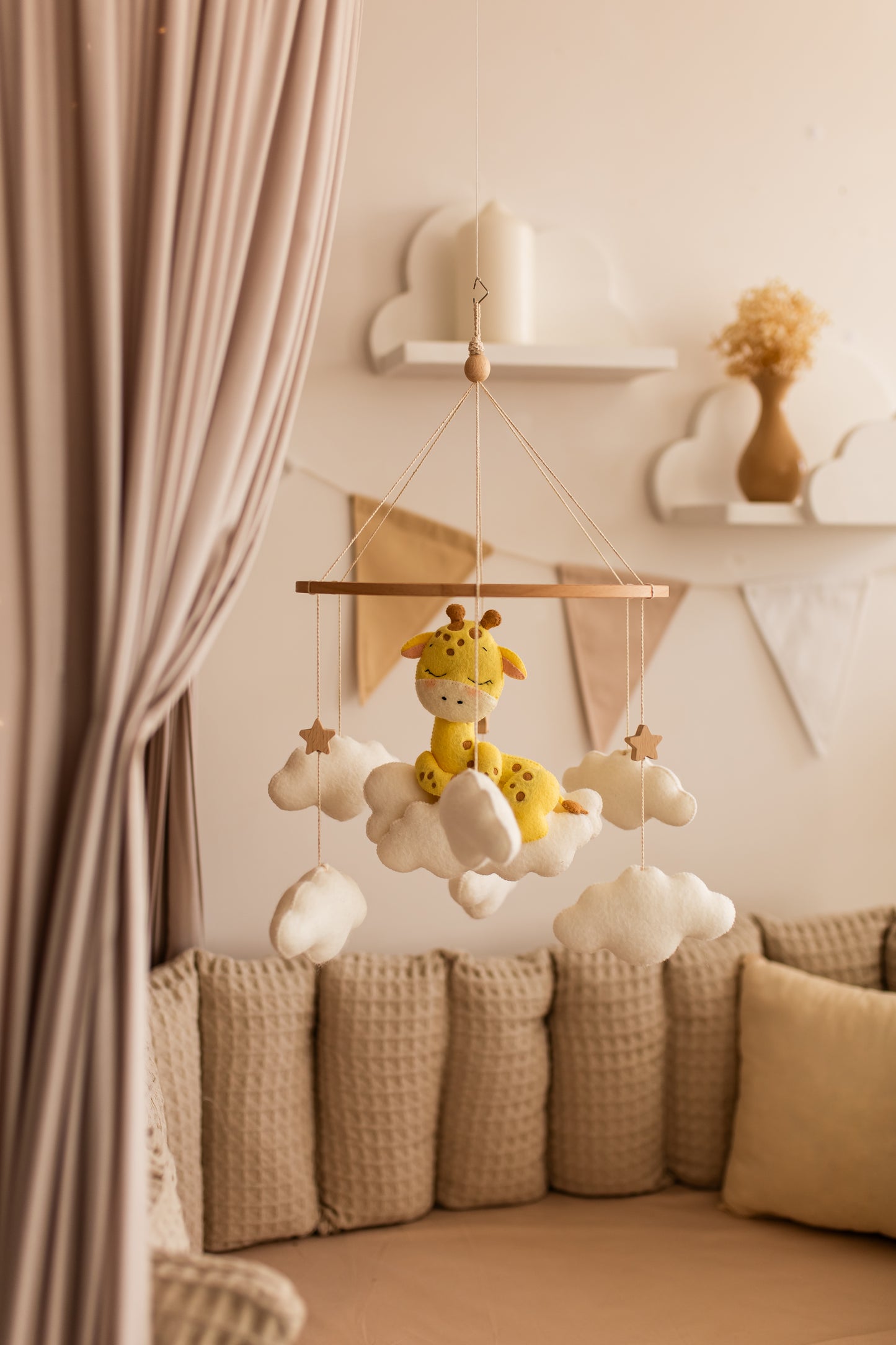 Sleepy Giraffe Baby Mobile – Safari Nursery Mobile with Clouds
