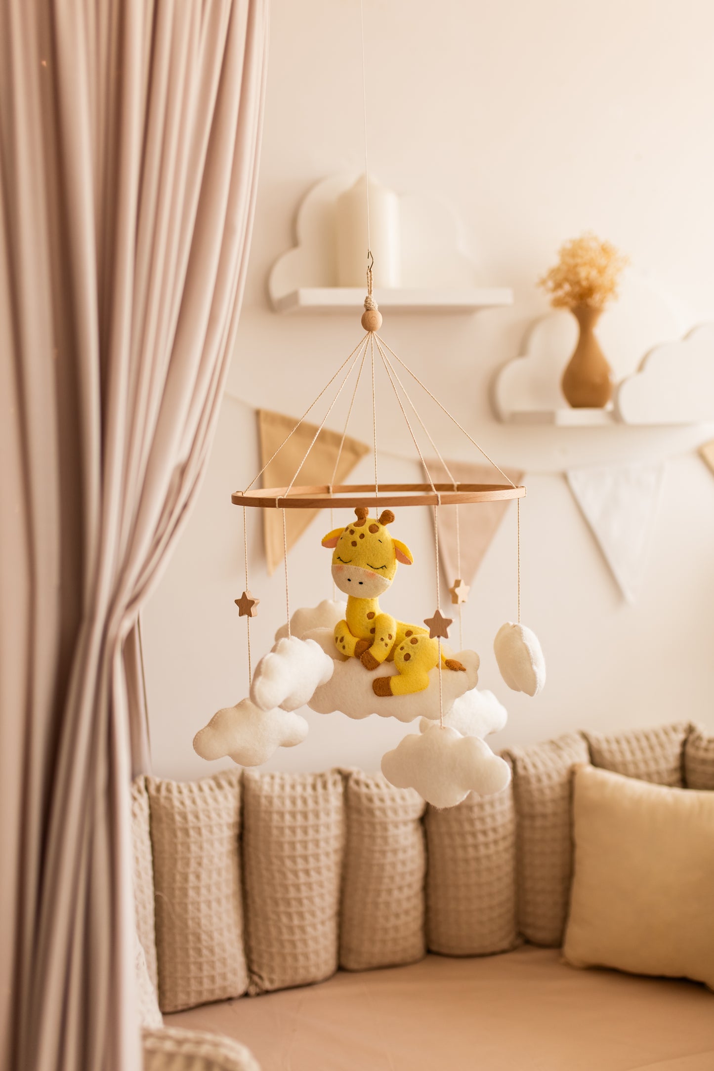 Sleepy Giraffe Baby Mobile – Safari Nursery Mobile with Clouds