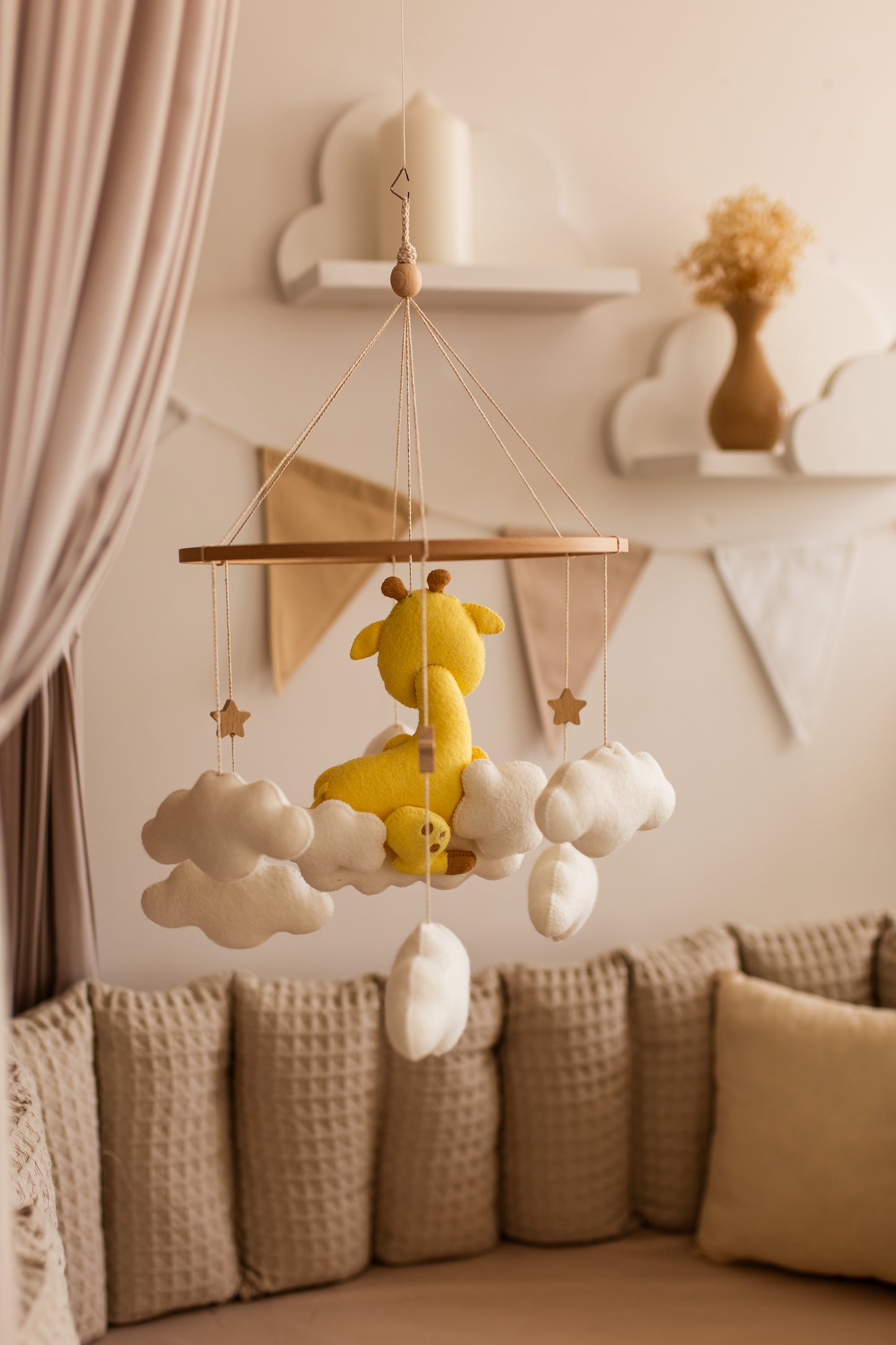 Sleepy Giraffe Baby Mobile – Safari Nursery Mobile with Clouds