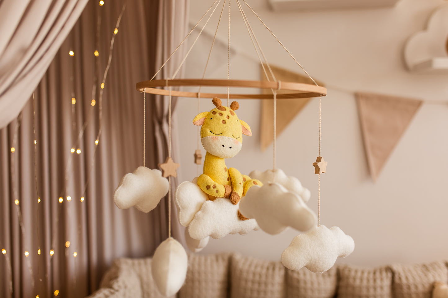 Sleepy Giraffe Baby Mobile – Safari Nursery Mobile with Clouds