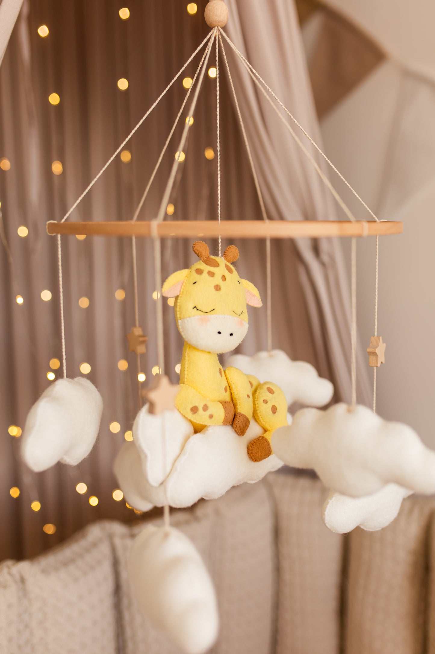 Sleepy Giraffe Baby Mobile – Safari Nursery Mobile with Clouds