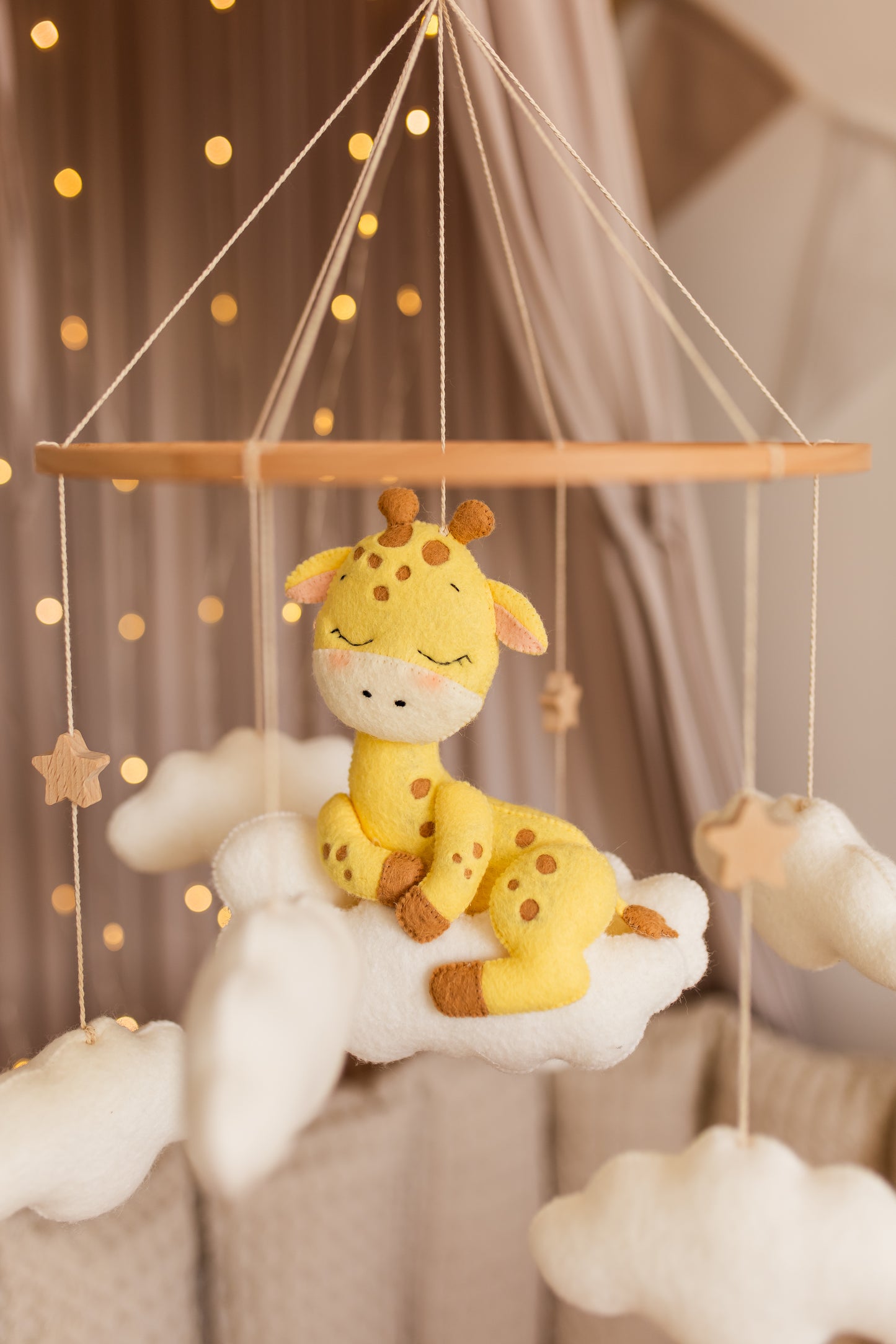 Sleepy Giraffe Baby Mobile – Safari Nursery Mobile with Clouds