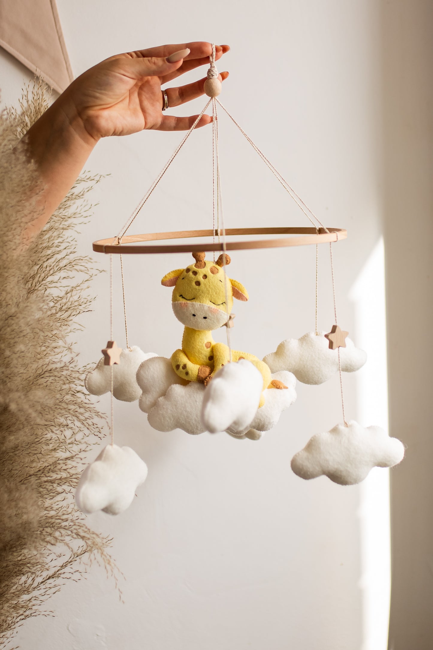 Sleepy Giraffe Baby Mobile – Safari Nursery Mobile with Clouds