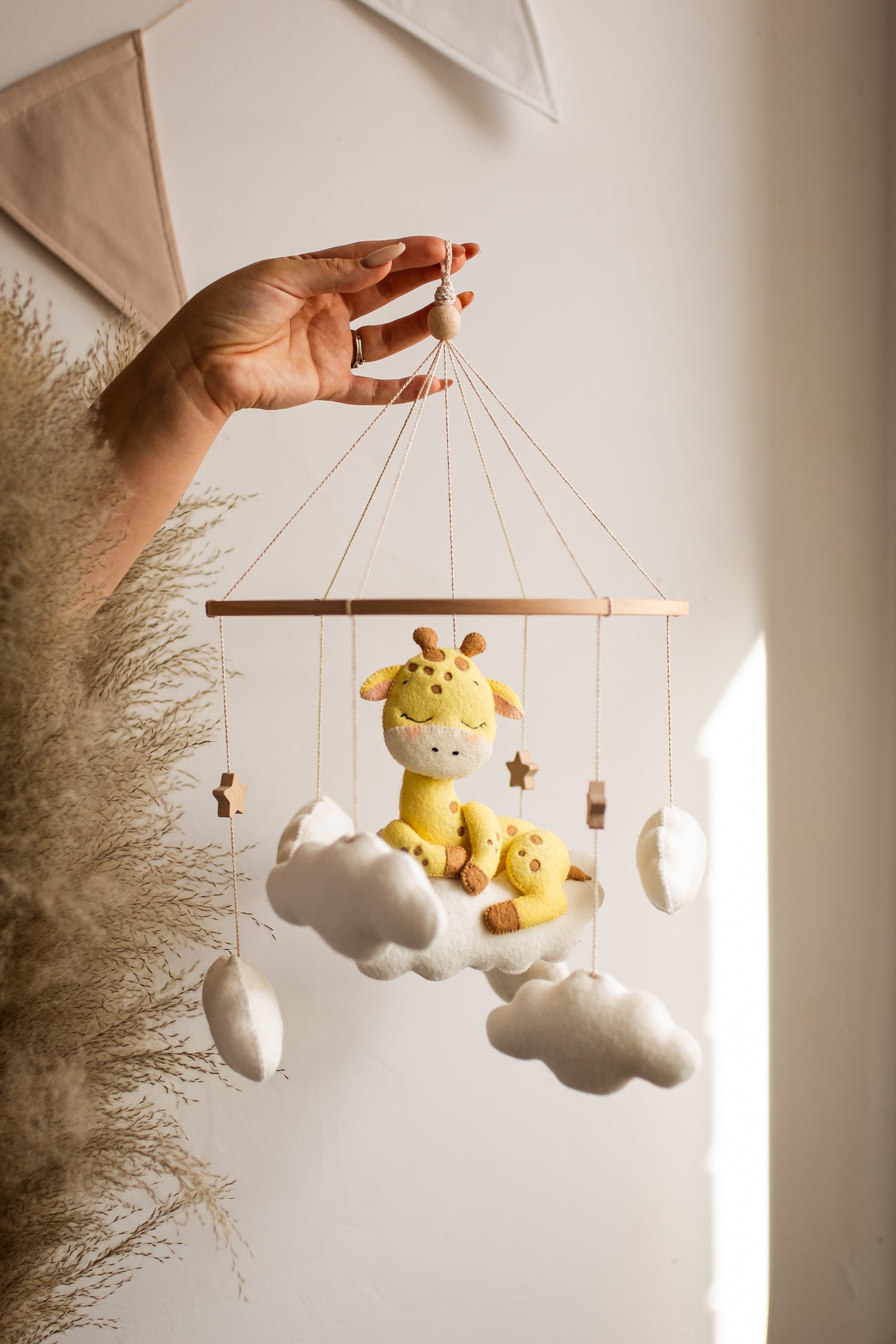 Sleepy Giraffe Baby Mobile – Safari Nursery Mobile with Clouds