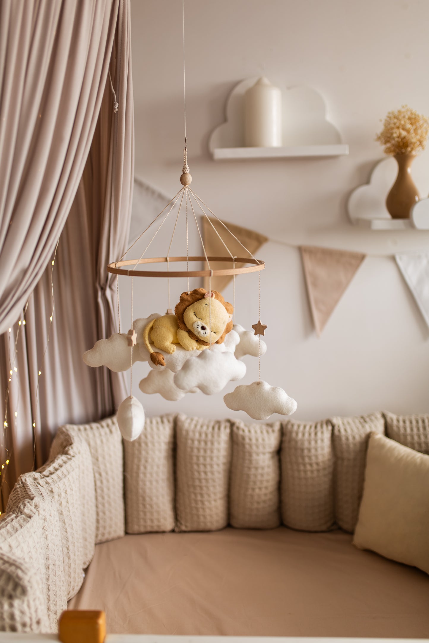 Sleepy Lion Baby Mobile – Safari Nursery Mobile with Clouds