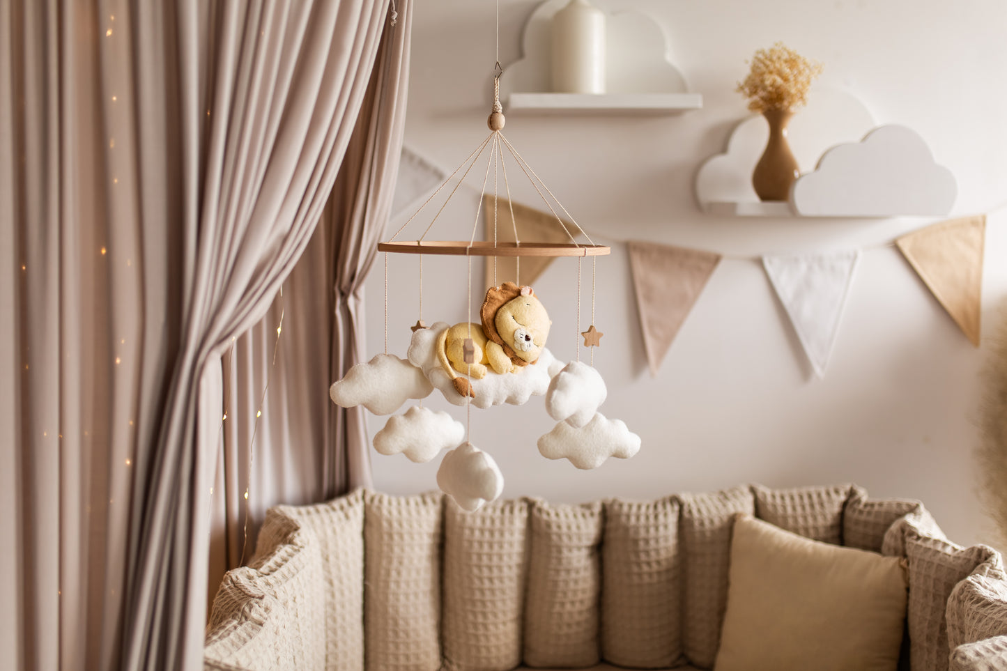 Sleepy Lion Baby Mobile – Safari Nursery Mobile with Clouds