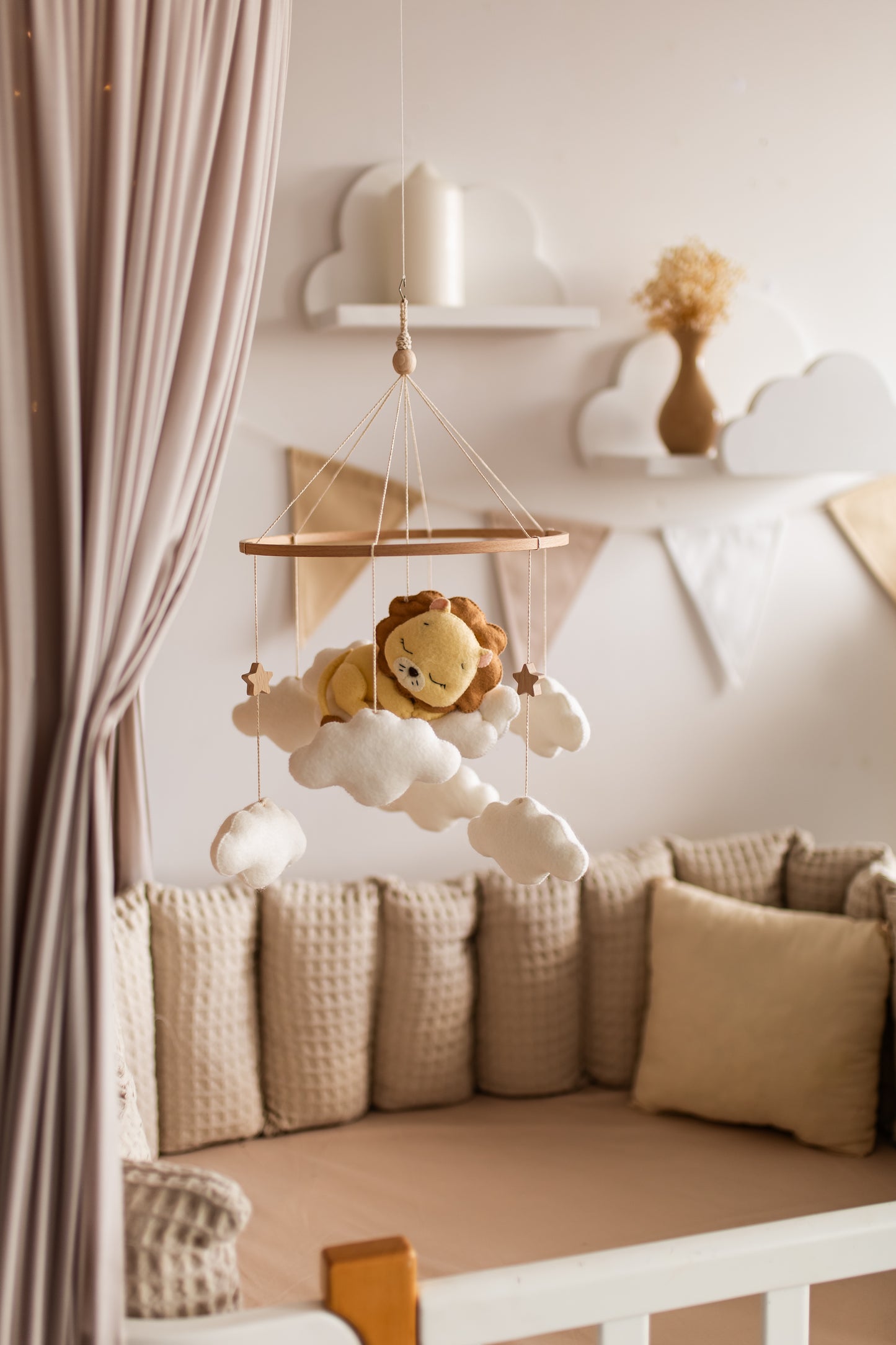 Sleepy Lion Baby Mobile – Safari Nursery Mobile with Clouds