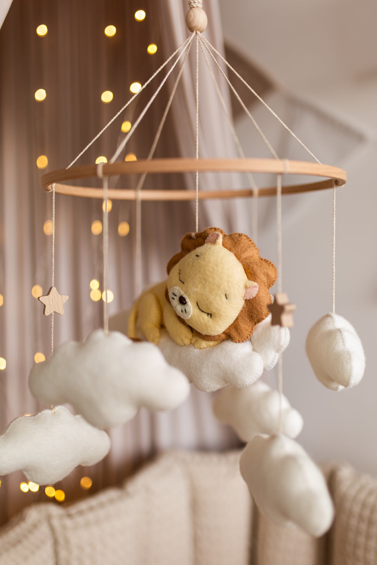 Sleepy Lion Baby Mobile – Safari Nursery Mobile with Clouds